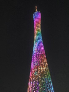 Canton Tower, the 3rd highest tower in the world, is a sight to see at night.